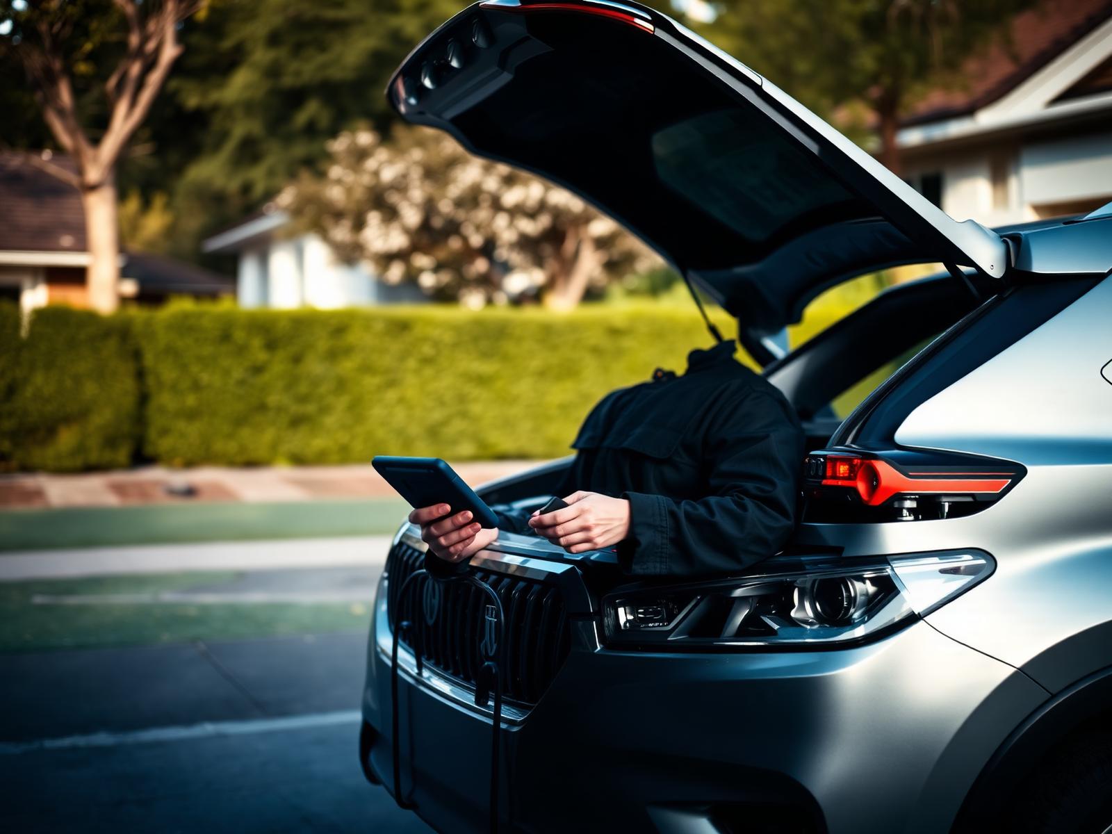 Mobile mechanic servicing a car in a driveway